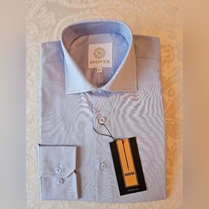 100% Cotton Sky Blue / Grey Formal Button Down Shirt, 39 Snover, NWT